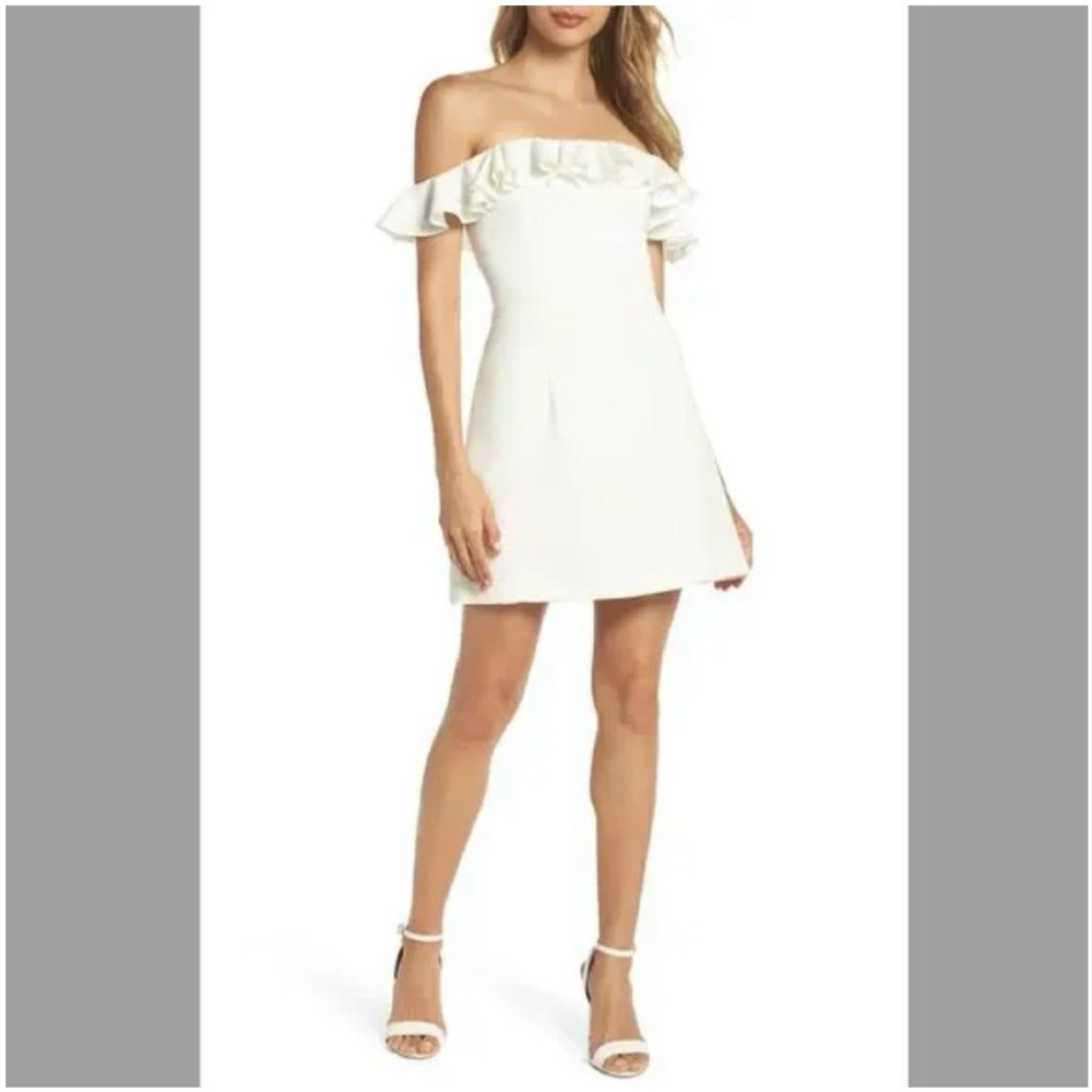 French Connection White Whisper Off the Shoulder Ruffle Dress